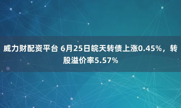 威力财配资平台 6月25日皖天转债上涨0.45%，转股溢价率5.57%