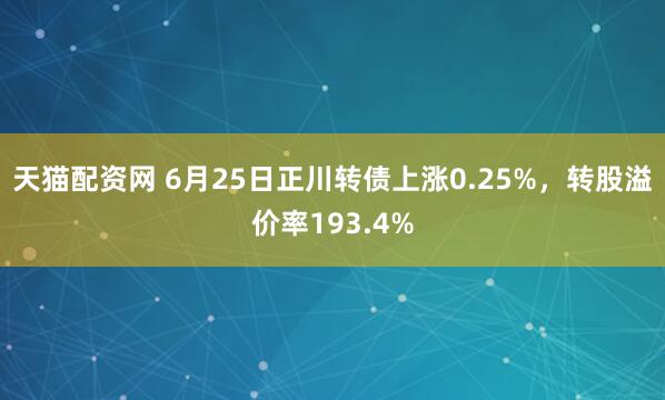 天猫配资网 6月25日正川转债上涨0.25%，转股溢价率193.4%