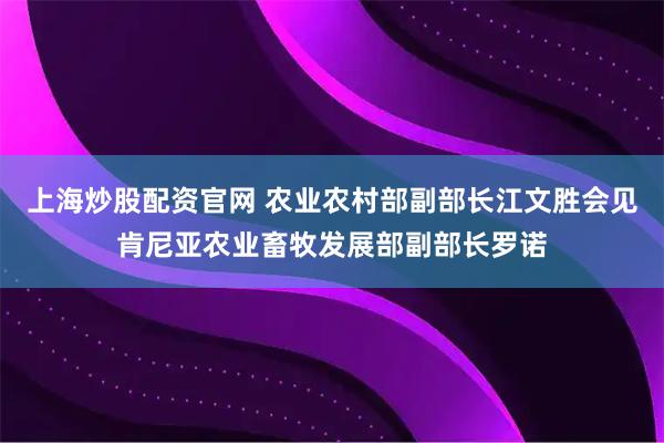 上海炒股配资官网 农业农村部副部长江文胜会见肯尼亚农业畜牧发展部副部长罗诺