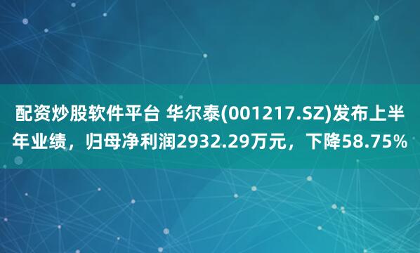 配资炒股软件平台 华尔泰(001217.SZ)发布上半年业绩，归母净利润2932.29万元，下降58.75%