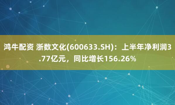 鸿牛配资 浙数文化(600633.SH)：上半年净利润3.77亿元，同比增长156.26%